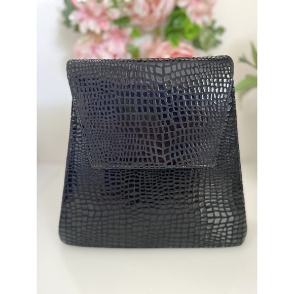 Vintage Costa Blanca Reptile Print Leather Clutch‎ Bag Black Crossbody Metal EUC - Picture 4 of 12